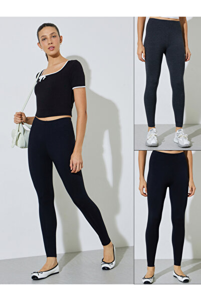 Styli Pack of 2 - Black and Charcoal Solid Ankle-Length Leggings