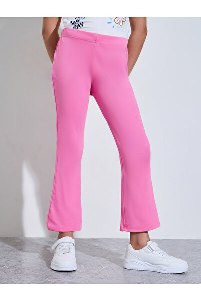 Styli Teen Girls Pink Ribbed Flared Leggings