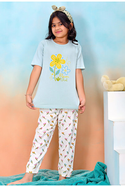 Artemea By Styli Girls Floral Print T-Shirt and Pyjama Set