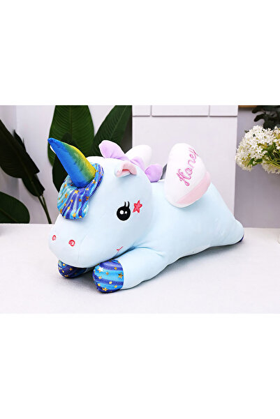 NO BRAND Unicorn de pluș tip mascotă cu pătură 160x110cm Albastru 55cm