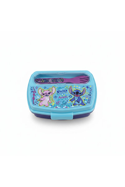 Stor Disney Stitch & Angel Plastic Lunch Box with Fork - 17×13 cm