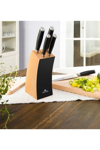 Gerlach SET COMPLET DE CUȚITE DECO NEGRU 5 PIESE ÎN BLOC + ASPIRATOR DE CUȚIT...
