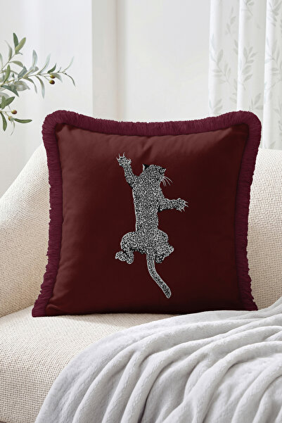 Realhomes Climbing Leopard Figured Fringed Throw Pillow Cover Modern Decorati...