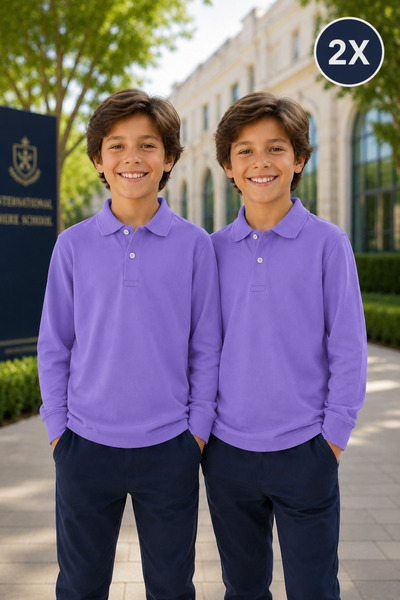 Yalçınoğlu Kids Pachet de 2 tricouri școlare premium cu guler polo, 100% bumb...