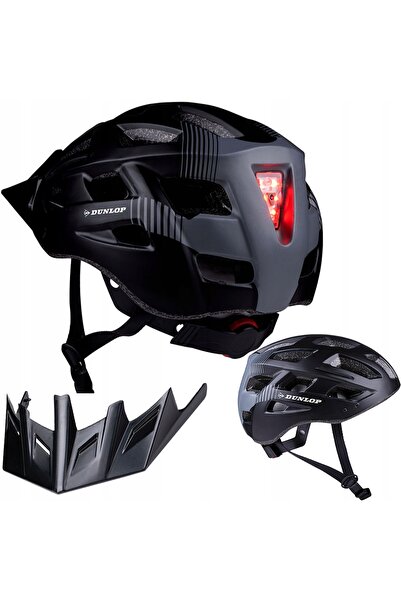 DUNLOP Cască de bicicletă MTB neagră, mărimea L, cu lumină LED