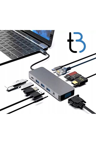 Tradebit HUB USB-C HDMI 4K VGA PD 100W LAN Gigabit USB JACK
