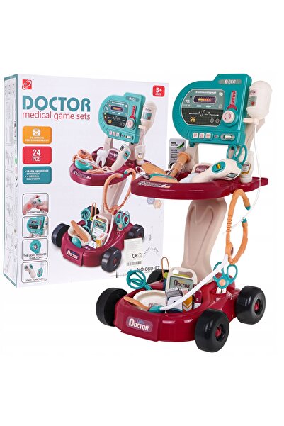 Ramiz trusă medicală mare, cărucior, tânăr doctor, aparat ECG, instrumente me...