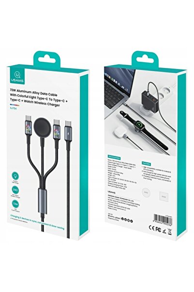 NO BRAND Cablu USAMS 72W USB-C cu 2 porturi Type-C + încărcător magnetic pent...