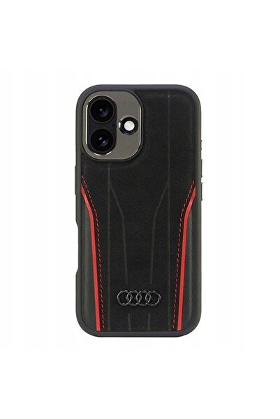 Audi Piele naturală MagSafe pentru iPhone 16 6.1 " negru-roșu