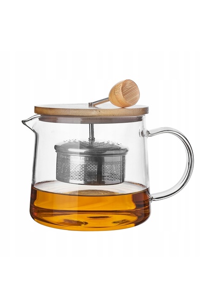 Konighoffer Ceainic de sticlă cu infuzor și capac din bambus, Albedo, 1L