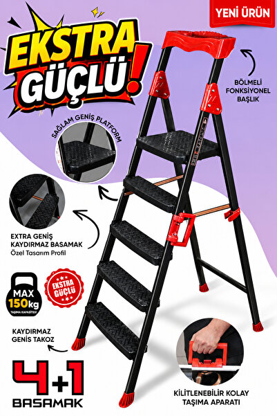 ZE Zigana Ev Gereçleri Elegance Siyah 4+1 geniş basamaklı ekstra sağlam katla...