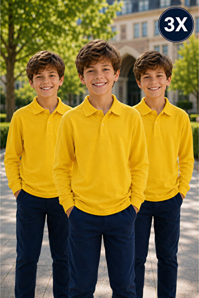 Yalçınoğlu Kids Pachet de 3 tricouri școlare premium cu guler polo, 100% bumb...