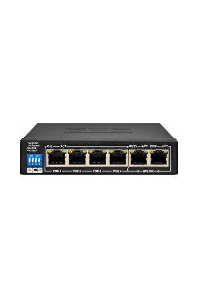BCS Switch PoE 4 porturi PoE, 2 porturi Uplink pentru camere PoE 60W