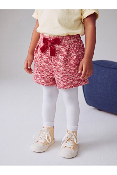 Tinymuyt Girl's Adjustable Elastic Belt Bow Detailed Chanel Fabric Shorts Red