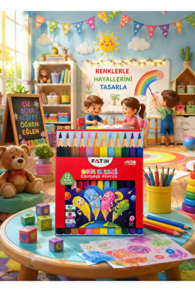 Genel Markalar 12'li Kuru Boya Kalemi Seti Renkli Boya Kalemleri Çocuk Boyama...