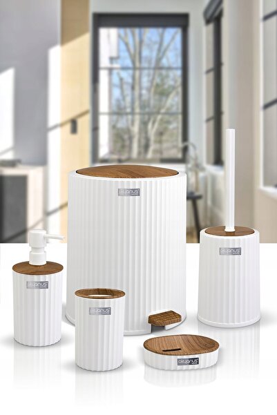 Okyanus Set de baie 5 piese Coliseum, set WC, coș din lemn alb, stil glamour