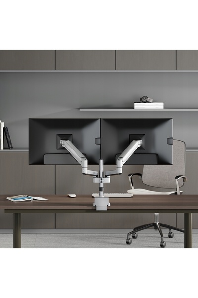 Spacetronik Suport de birou pentru 2 monitoare, cu arc, USB, 24 kg, VESA 17-4...