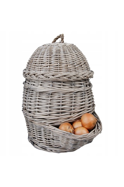 Esschert Design Coș de răchită pentru legume și fructe cu capac, h34,5 cm, pe...