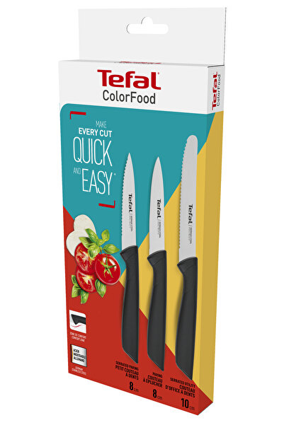 TEFAL Cuțite Colorfood 10/8/8 cu lamă zimțată pentru curățat, 4el.