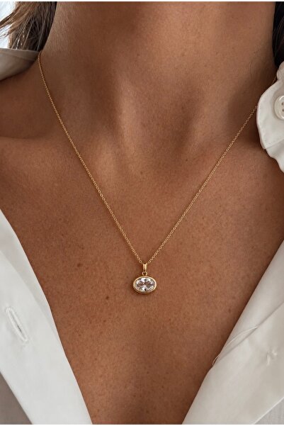 Lavian Accessories Sole Çelik Gold Taş Detaylı Kolye