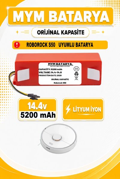 MYM BATARYA Roborock S50 Uyumlu Akıllı Robot Süpürge Bataryası 14.4v 5200mAh ...
