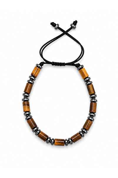 Alnis Atelier Tiger's Eye Natural Stone Men's Bracelet – Adjustable Macrame B...