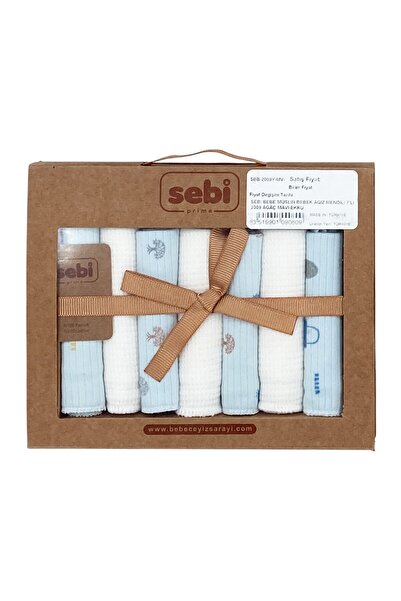 Sebi Bebe Müslin Bebek Ağız Mendili 7'li 2009 Mavi Ekru