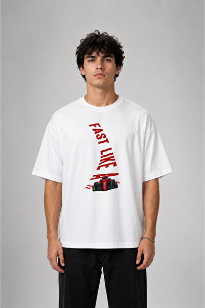 cesita Fast Car Printed Cotton White T-Shirt T-Shirt