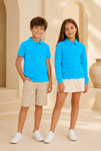 Loule Children's Unisex Turquoise 2-Piece Polo Collar T-Shirt Set Short Sleev...