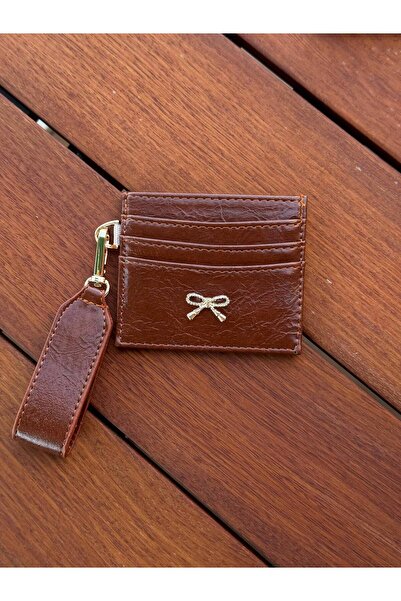 JASECO Nude Brown Shades Slim Women's Card Holder with Bow Accessory and Strap