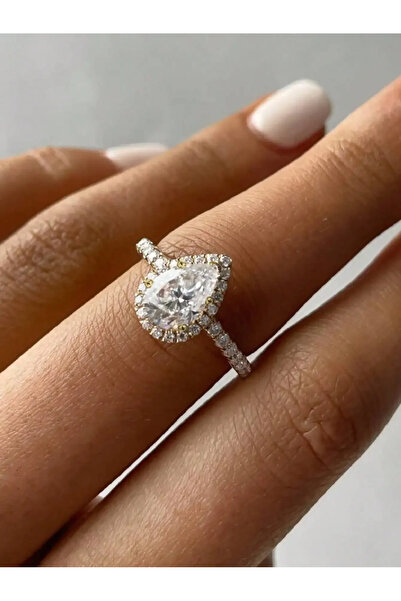 Choice8 5 Golden 925 Sterling Silver Shiny Personalizd WaterDrop Zircon Ring ...