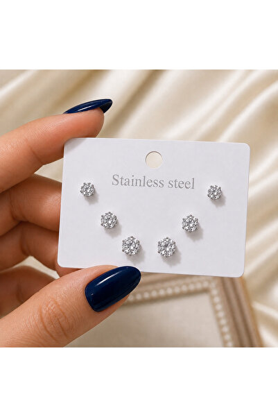 CAXBERN طقم أقراط من الفولاذ مرصع بالزركون من نوع سوليتير