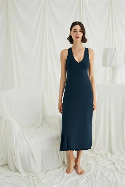 SS HOME CONCEPT Viscose Nightgown with Chest and Back Cutouts, Lace and Slit,...