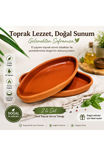 LALEZEN Toprak Güveç Kabı Oval 2’li Set ( 29 cm) | Fırına Uygun El Yapımı Güv...