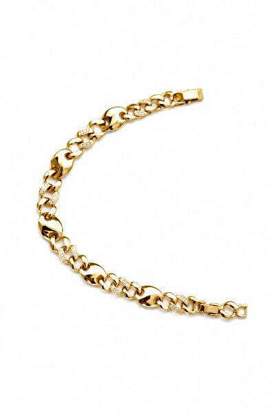Balenbi Jewelry 14K Gold Paslanmaz Çelik Zirkon Detaylı Gurmet Zincir Kadın B...