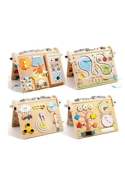 OEM Busy Board Montessori din lemn cu lumini LED și 4 zone de activități