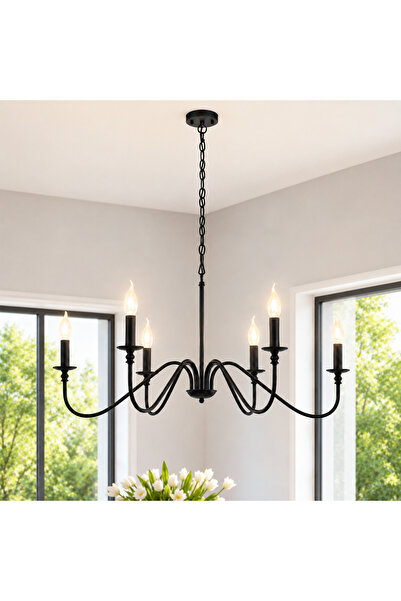 HI-FINE 6‑Light Vintage Black Metal Candle Chandelier, Adjustable Chain, Deco...
