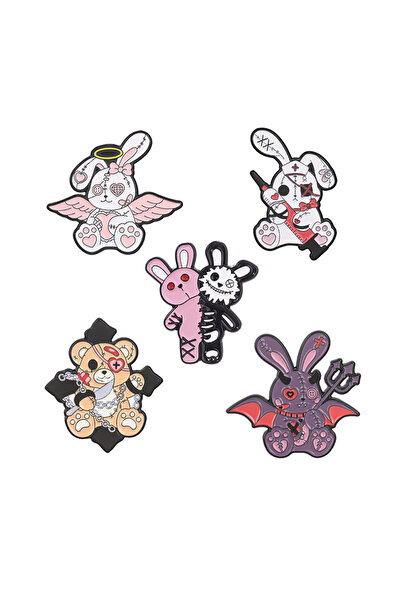 Choice4 set 2 Stitched Plush Pastel Goth Horror Doll Enamel Pin Punk Teddy Be...