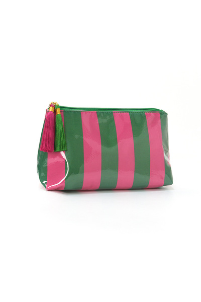Choice A-GreenHotPink Classic Striped Cosmetic Bag Makeup Bag with Fringe Zip...