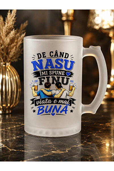 Arka9 Halbă personalizată din sticlă sablată pentru NAȘU, 500 ml