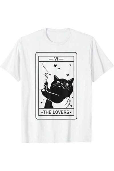 23ERVA Black Tarot Halloween Witchy Cat The Lovers Men Women T-Shirt Print, P...
