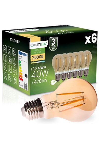 Lumiled 6x Bec LED E27 A60 4W 470LM = 40W 2000K Cald 360 °   Filament de chih...