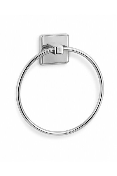 Turkco Square Base Chrome Towel Ring 16 cm Adhesive Bathroom Accessory