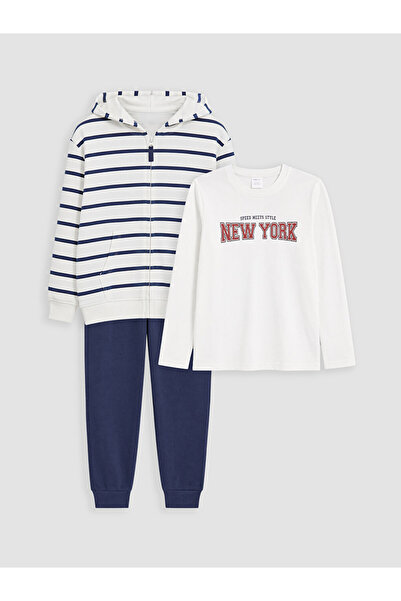 LC Waikiki Lcw Kids Indigo Striped Boys' Set 3-Piece