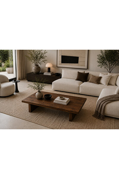 Trihome Tamamı Masif Ahşap Dikdörtgen Orta Sehpa 120x80x40 cm Modern El İşçil...