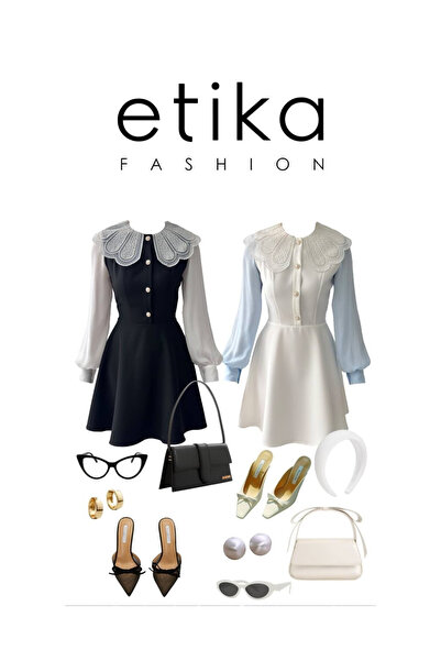 Moda Days Rochie mini albă de damă, cu guler tip păpușă, cu dantelă, cu mânec...