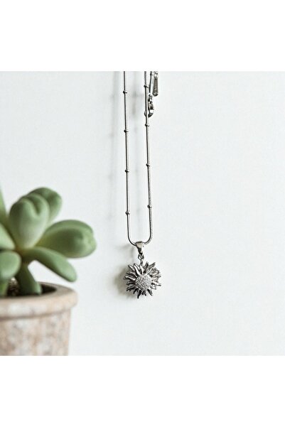 DİBA AVM Necklace 316L Stainless Steel Women's Necklace Silver Color Rotatabl...