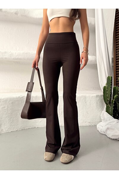 t thin shop Women's Folded Waist Spanish Flare Leggings