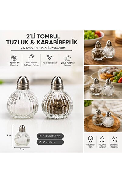bimbambom 2-Piece Luxury Crystal Glass Salt Shaker with Chrome Lid, Black Pep...