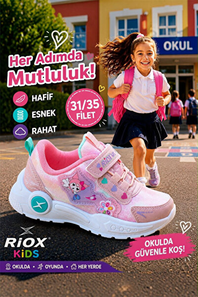ALTUNTAŞ Girls' Velcro Non-Slip Sole Casual Sports Shoes School Shoes